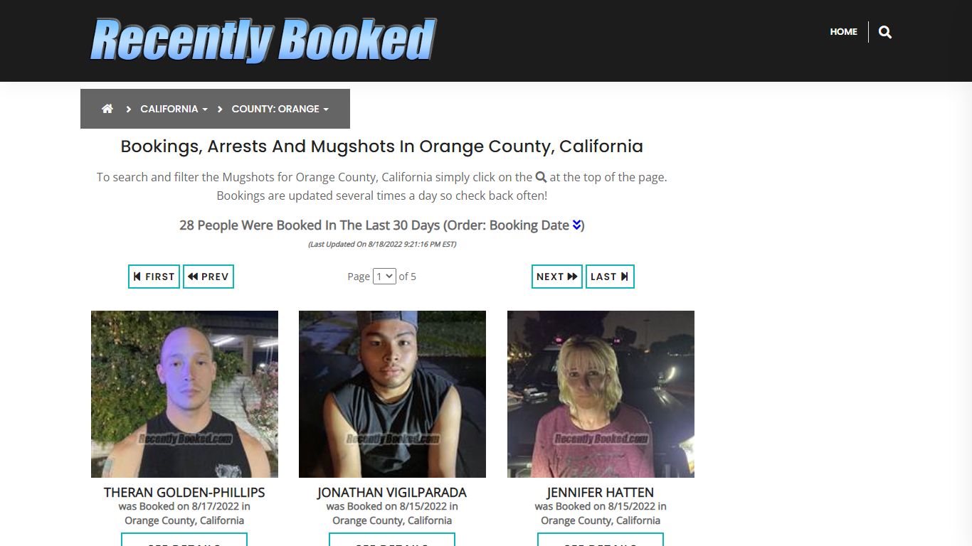 Bookings, Arrests and Mugshots in Orange County, California